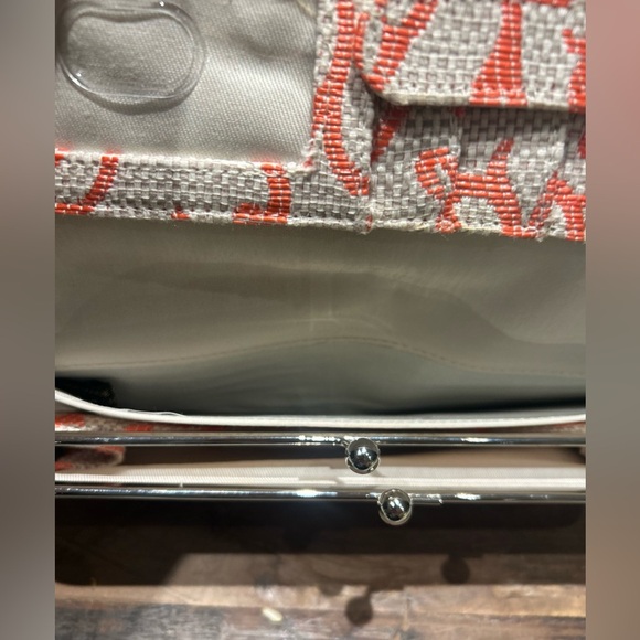 Poppie Jones Fabric wristlet Clutch Orange Cream Floral Removable Strap. - Picture 7 of 7